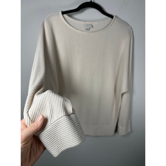 A New Day Cream Ribbed Round Neck Long Sleeve Top Women's Small - Picture 4 of 5